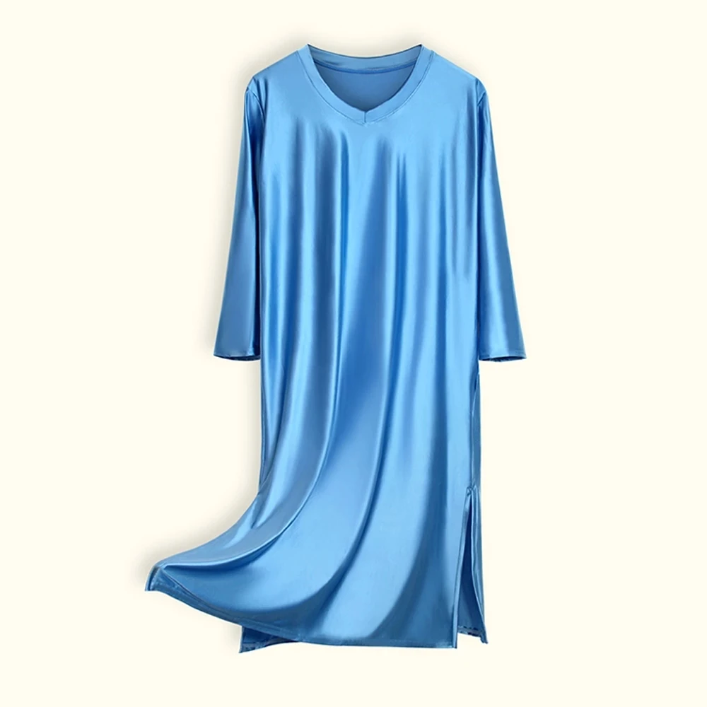 

New Sxey Dress Loose Casual Top Oil Glossy Smooth Pajamas Long Sleeve Loose Housewear V-Neck Long Sleeve Cover Ups Beach Dress