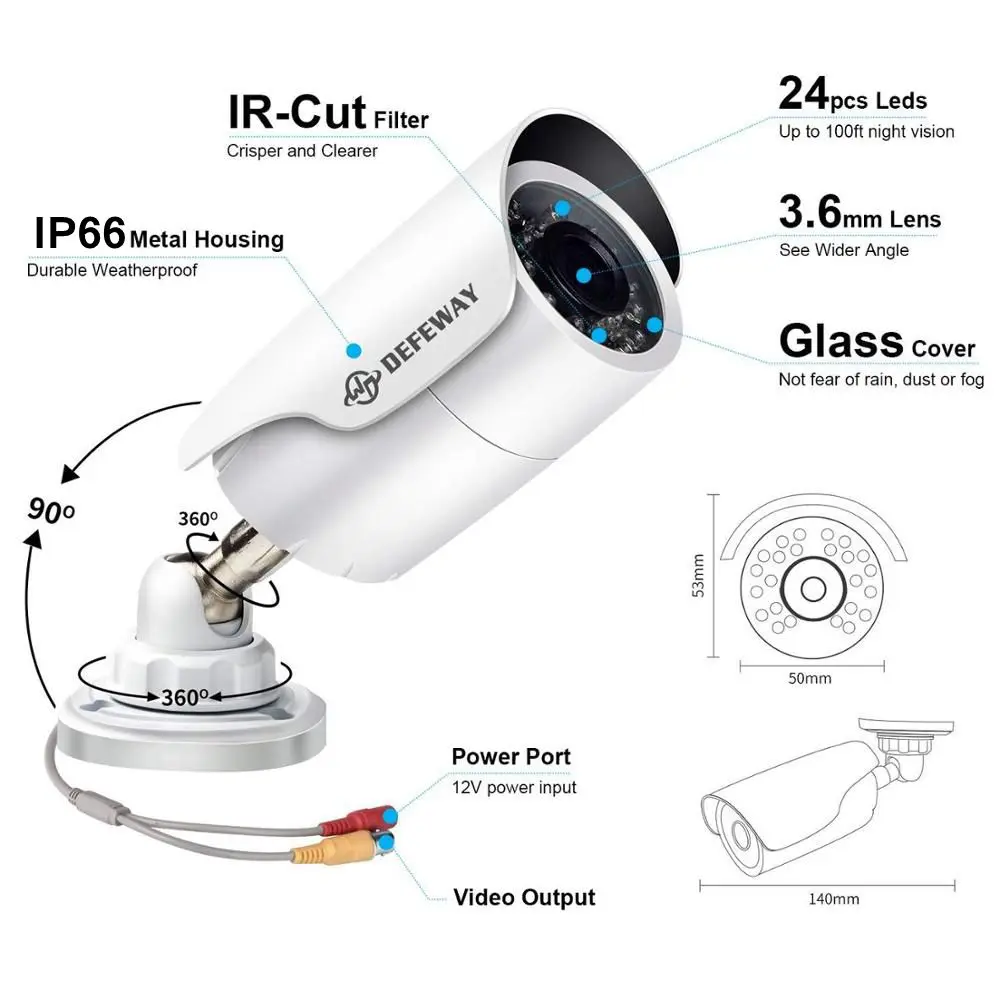 Камера видеонаблюдения DEFEWAY 8 каналов 1080P DVR шт. 2 МП ночное видение жесткий диск 1