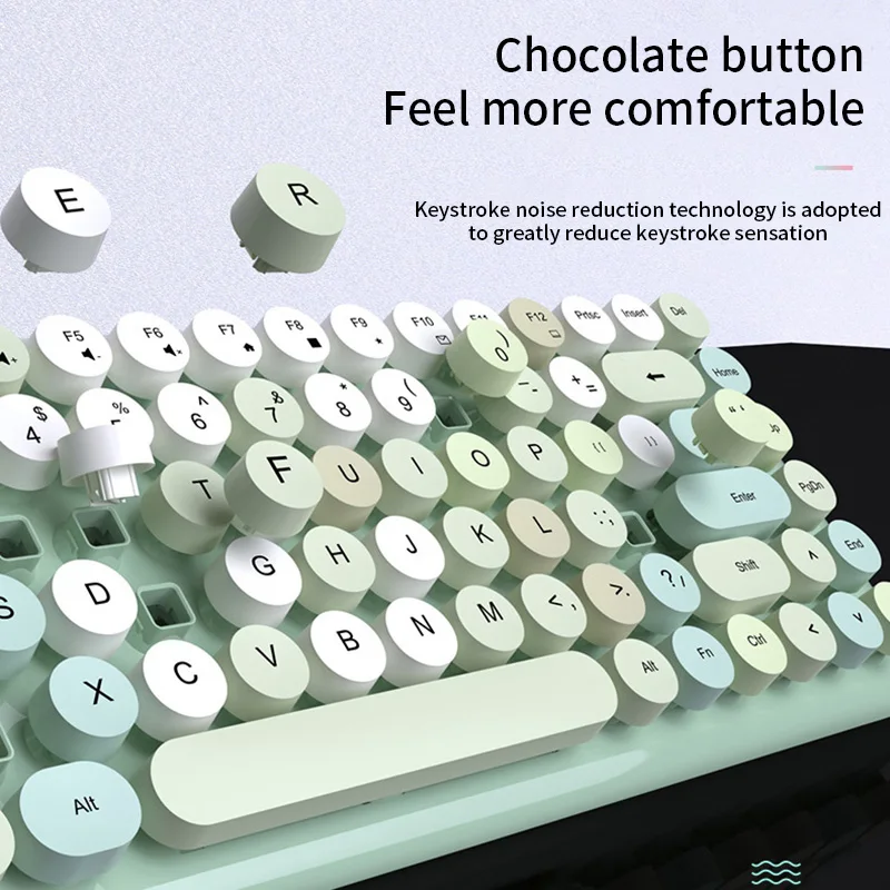 Розовая Беспроводная Bluetooth клавиатура мышка комплект стимпанк 2,4G беспроводная мышь 1600 dpi положение Ретро красочная 84 круглая клавиатура