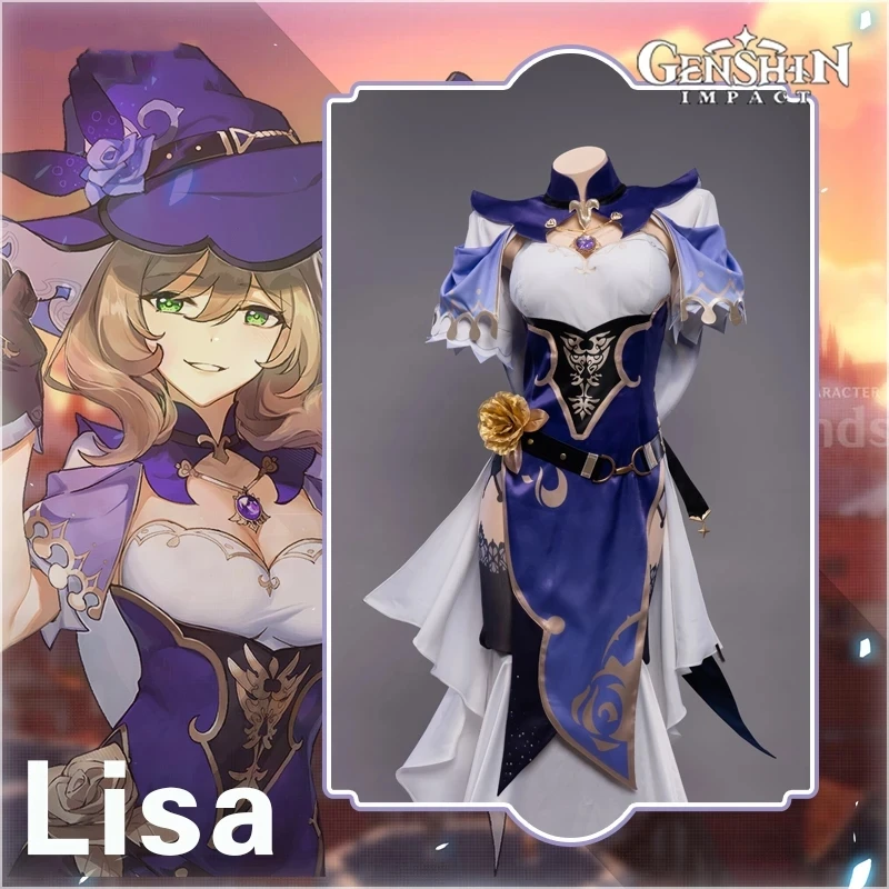 Аниме игра Genshin Impact Lisa Witch of Purple Rose Dress Uniqu Uniform Cosplay Костюм Хэллоуин для женщин