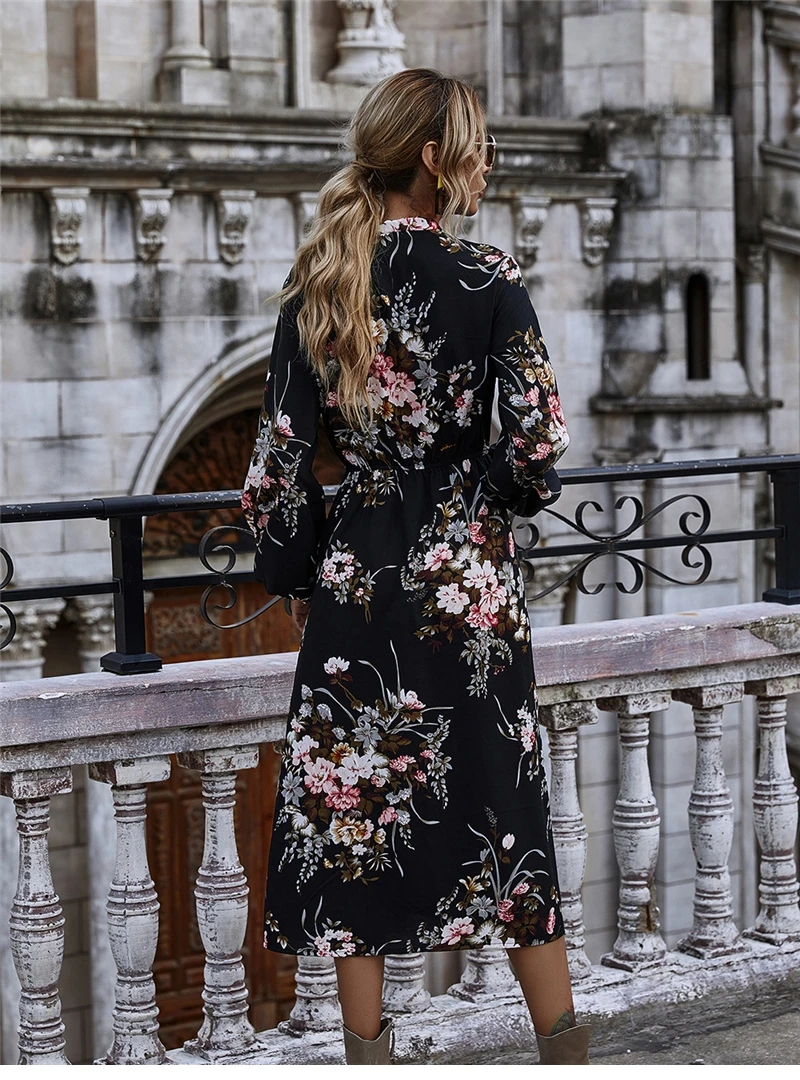 Puff Sleeves Floral Dress