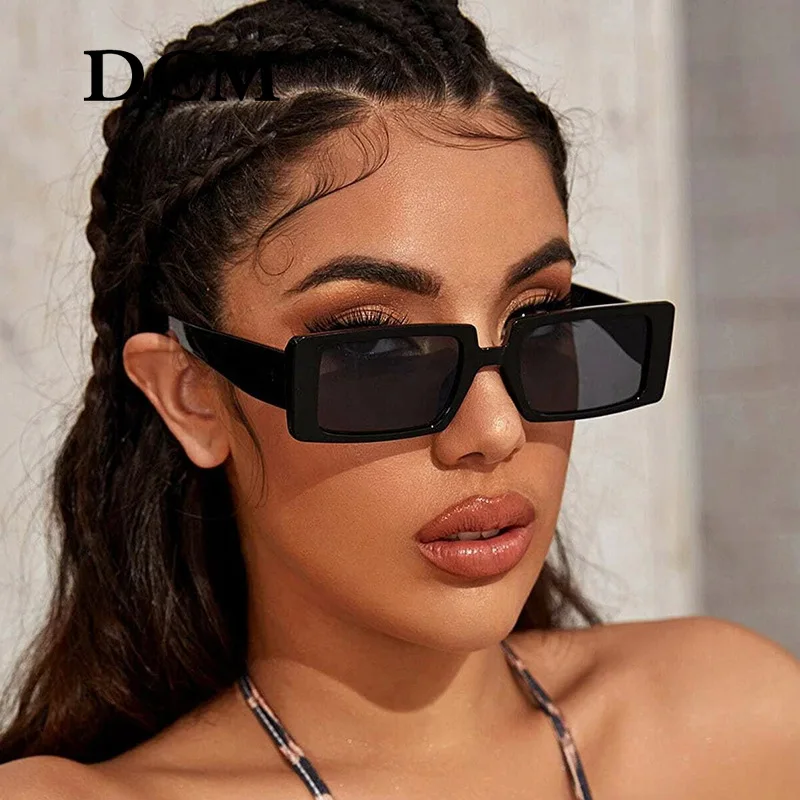 DCM Trendy Rectangle Sunglasses Women Green Fluorescent Street Shot Eyewear Black Thick Frame Fashion Female Cool Sun Glasses