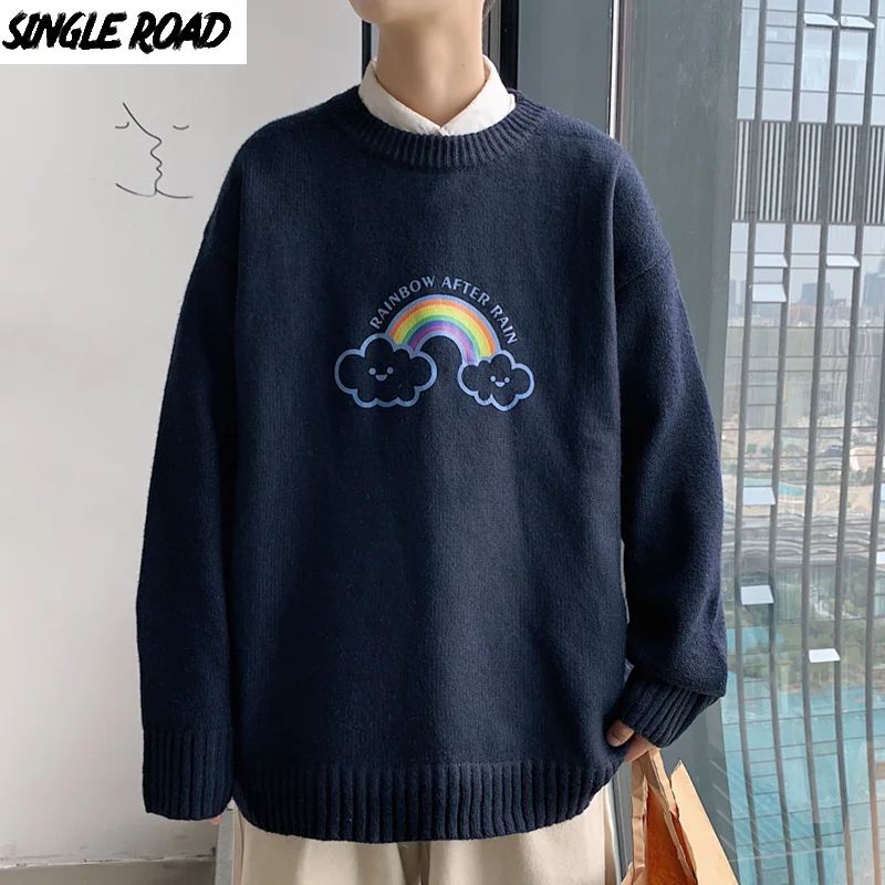 SingleRoad мужской вязаный свитер для мужчин 2020 зима с принтом Радуга Harajuku джемпер в