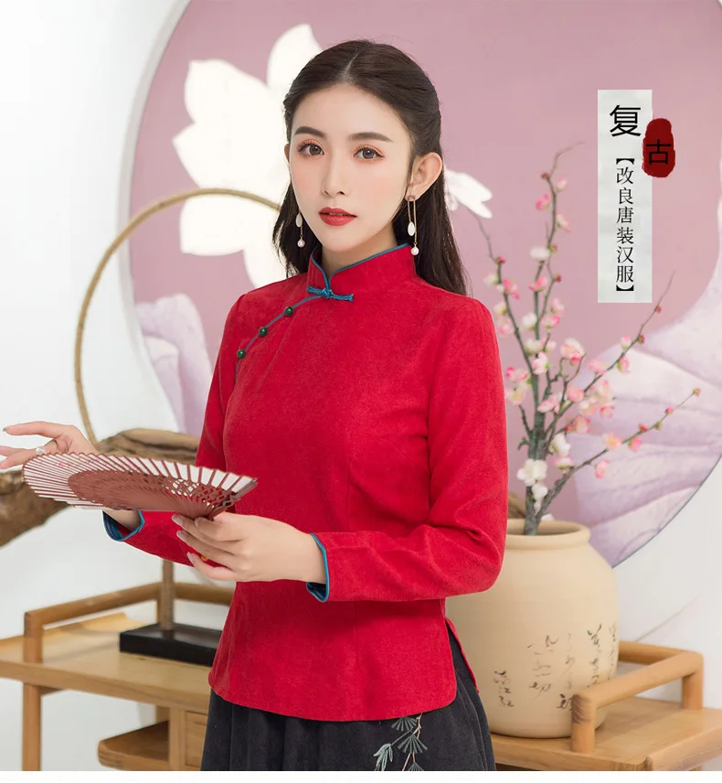 

2019 Chinese Style Chinese Costume Tea Service Women's Slim Fit Thick Cheongsam Tops Improved Chinese Clothing Retro Chinese Cos