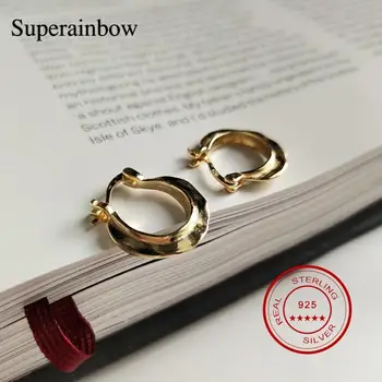 

SUPERAINBOW 925 Sterling Silver Irregular Geometric Gold Hoop Earrings for Women Girl Wedding Party Jewelry SR-E44