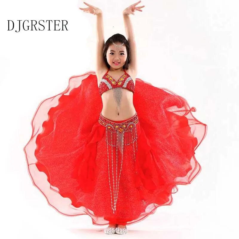 DJGRSTER Children Bellydance Dress Kids Belly Dancing Costume for Stage Competition Girl Ballroom Dance Dress Indian Dancer Sets (1)