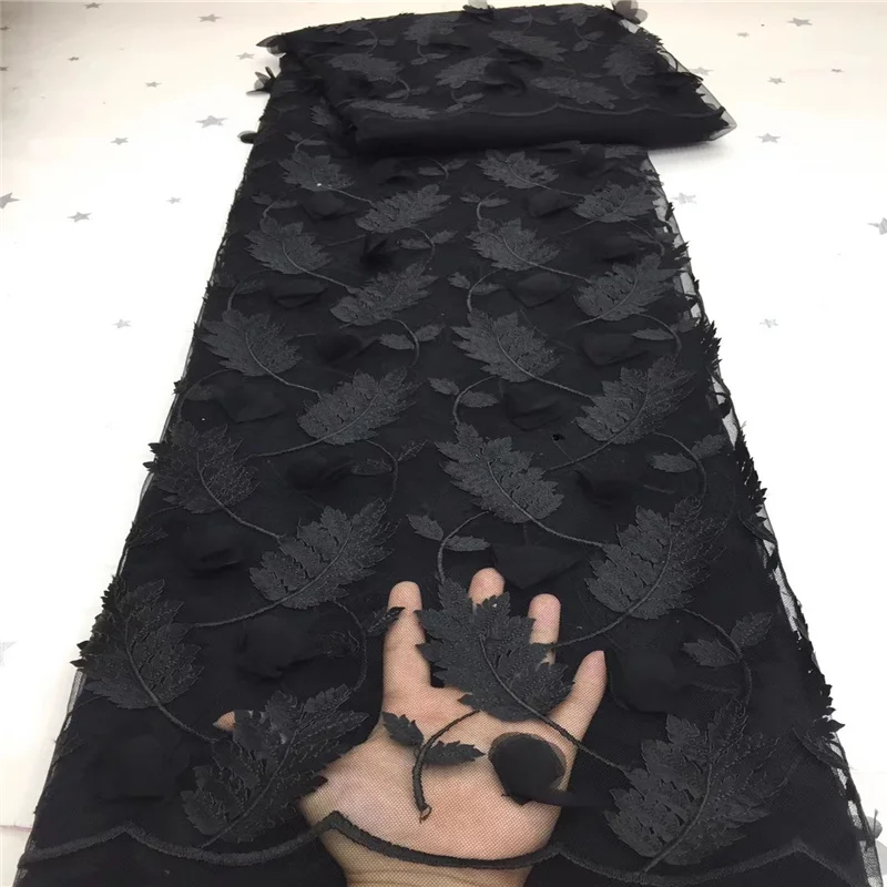 

Черная кружевная 3D ткань с вышивкой 2019, высококачественное кружево, новейшая африканская кружевная ткань, 3D кружевная ткань с цветочной аппликацией, французское Тюлевое кружево для женщин