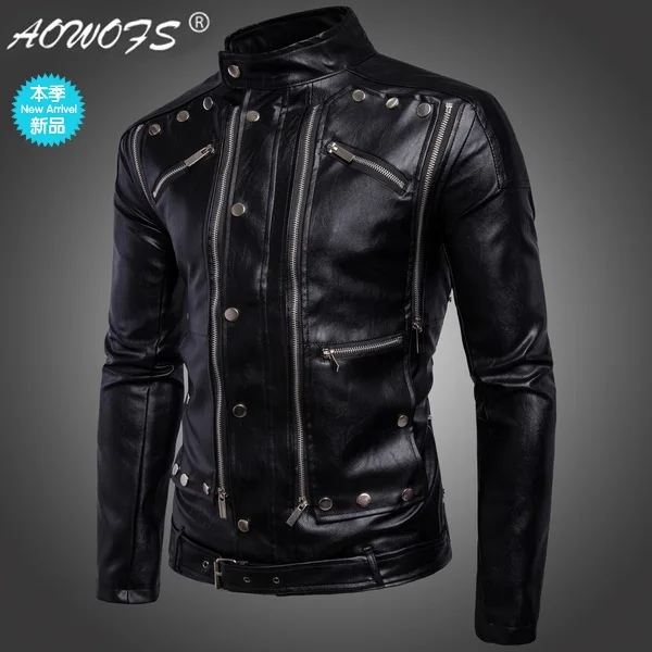 

[Code] European Men Locomotive Multi-Zipper MEN'S Leather Jackets Jacket W-21-b015