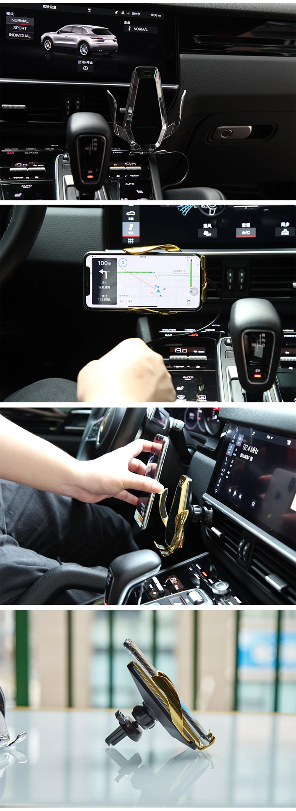 Модное Беспроводное зарядное устройство Qi 10 Вт для iPhone XS X 8 с окружающим потоком светодиодный Автомобильный держатель для телефона samsung S9 S10 huawei
