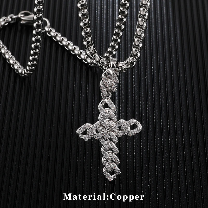 D &amp Z Iced Out Bling кубический цирконий кубинский кулон в виде креста на цепочке