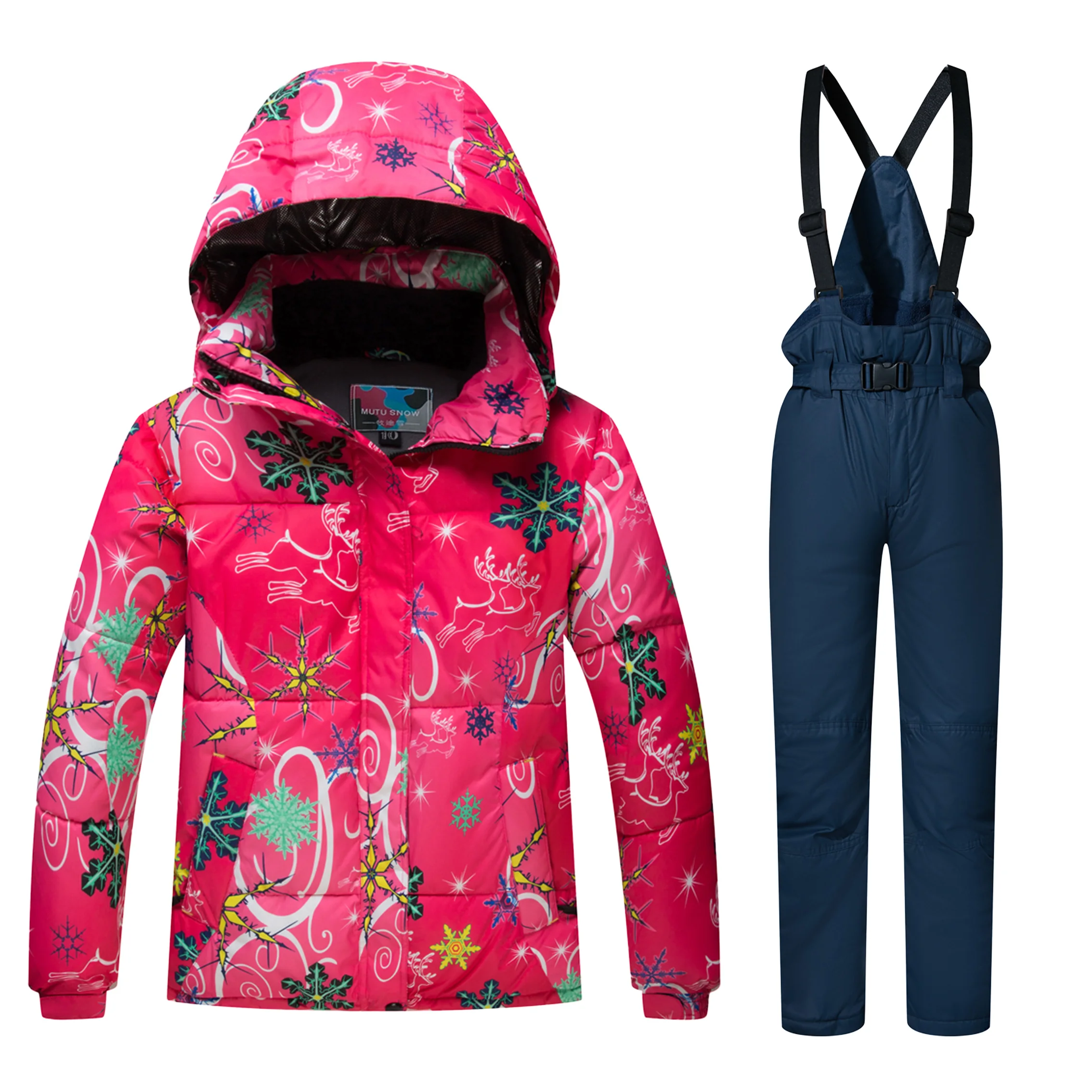 QH RED And Blue Детский лыжный костюм; детский брендовый ветрозащитный водонепроницаемый теплый зимний комплект для девочек и мальчиков; брюки; зимняя куртка для катания на лыжах и сноуборде - Цвет: QH RED And Blue
