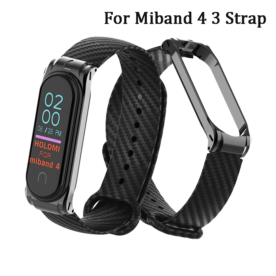 Ремешок для Mi Band 4 силиконовый браслет из углеродного волокна Xiaomi 3 металлический