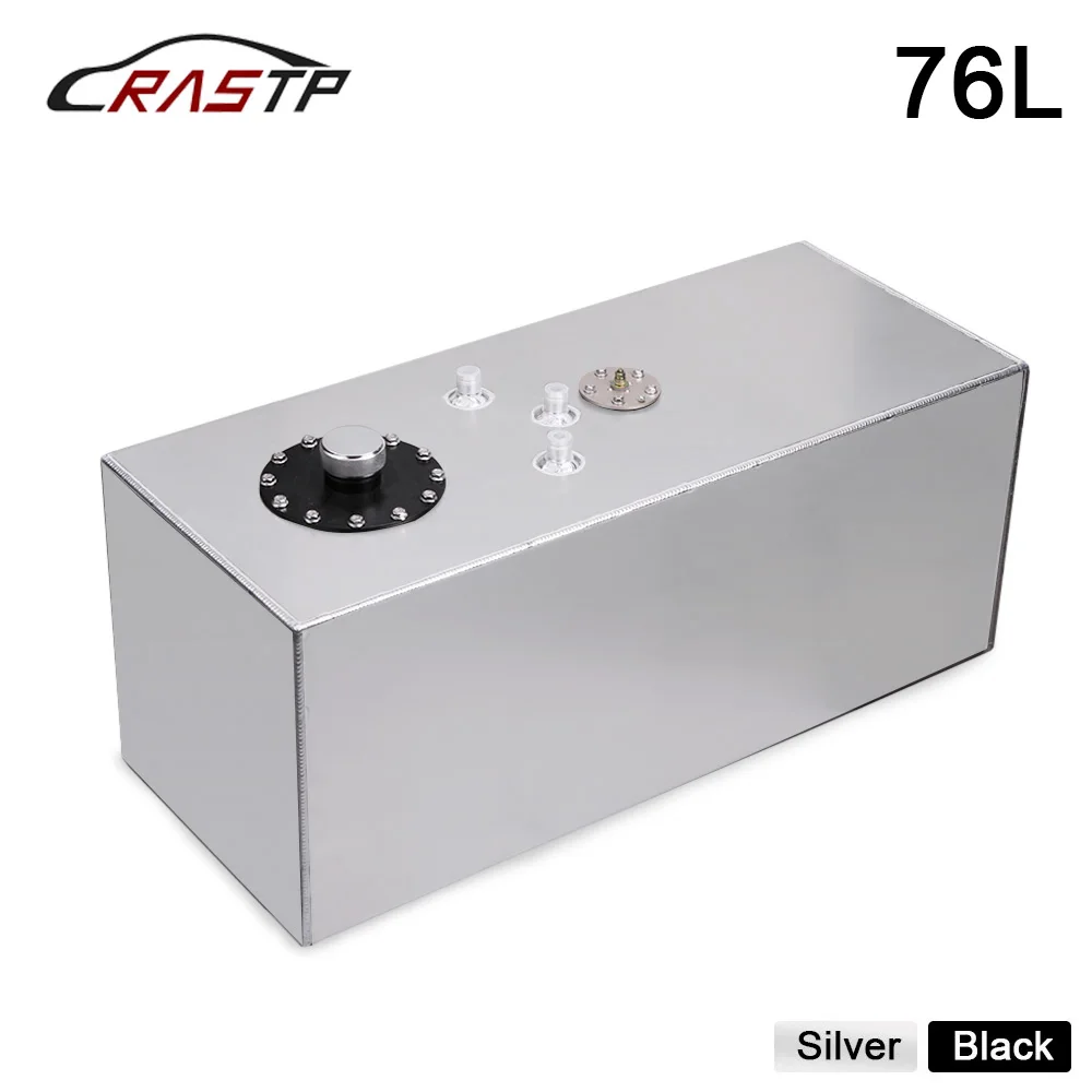 

RASTP-Universal Aluminum 76L Fuel Surge Tank Mirror Polish Fuel Cell with Cap/Foam Inside with Sensor Silver Or Black RS-OCC044