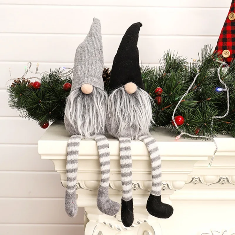 Knitted Sitting Tomte Christmas Gnome Doll Decorations Tabletop Santa Figurines Ornaments Holiday Present Produtos De Natal