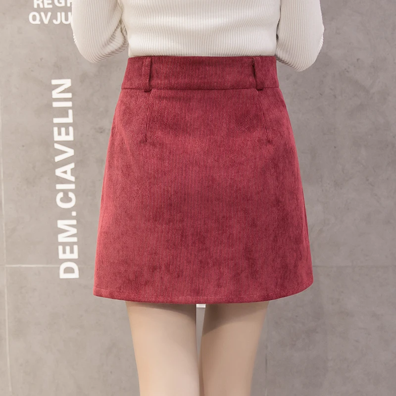 Lucyever модная Вельветовая юбка осень зима Высокая талия однобортная мини юбка Повседневная Корейская трапециевидная Женская Faldas осень