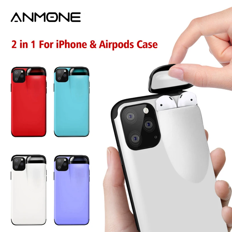 Купить ANMONE для iPhone 11 Pro Max чехол наушников коробка хранения беспроводной Bluetooth два в одном | Водонепроницаемый Чехлы (4000434579876)