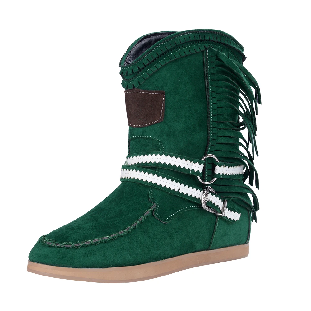 SHUJIN Women Ankle Short Boots Tassels Round Toe Buckle Strap Boots Ethnic Style Warm Non-slip Boots Shoe For Lady Botas Mujer - Цвет: Color 4