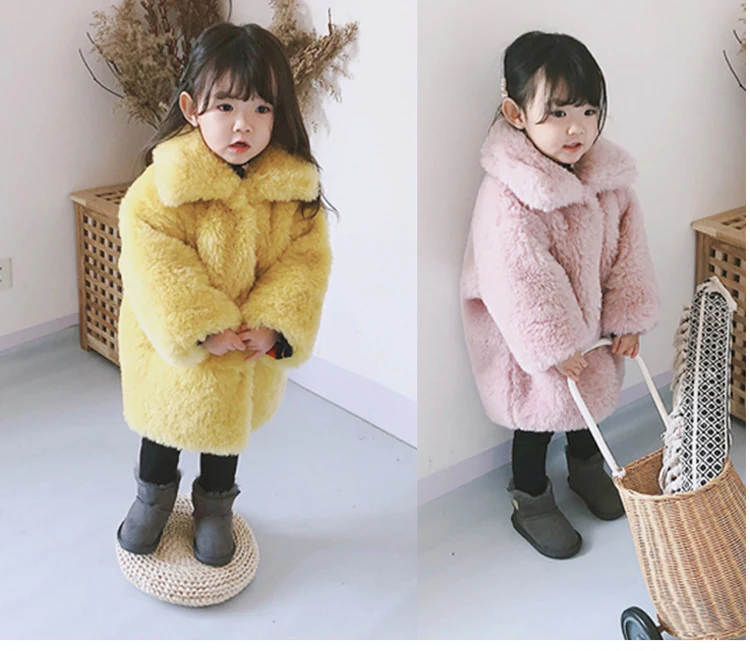 Toddler Faux Fur Coat Warm Winter Jacket Girls Thick Windproof Children Windbreaker Wool Kids Girl Outerwear Cotton Clothes