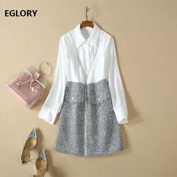 

One Piece Dress 2019 Autumn Winter Style Women Turn-down Collar Cotton Tassel Wool Patchwork Full Sleeve Long Shirt Dress Zipper