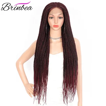 

Brinbea 30 Inch Headmade Cornrow Synthetic Long Braided Wig U Part Box Braid with Baby Hair For Black Women 13X6 Lace Front Wigs