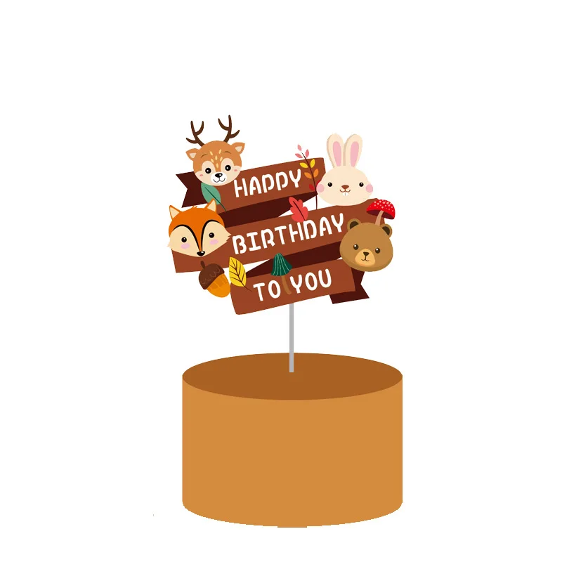 Деревянный лес животное день рождения ребенка шоу торт Декор Топпер вечерние набор посуды флаг спиральное украшение принадлежности