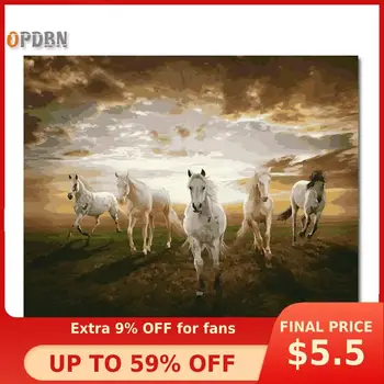 

OPDBN Tainted Frame DIY Painting By Numbers Horse Picture By Numbers For Adults Modern Wall Art Decors Handpainted Diy Gift