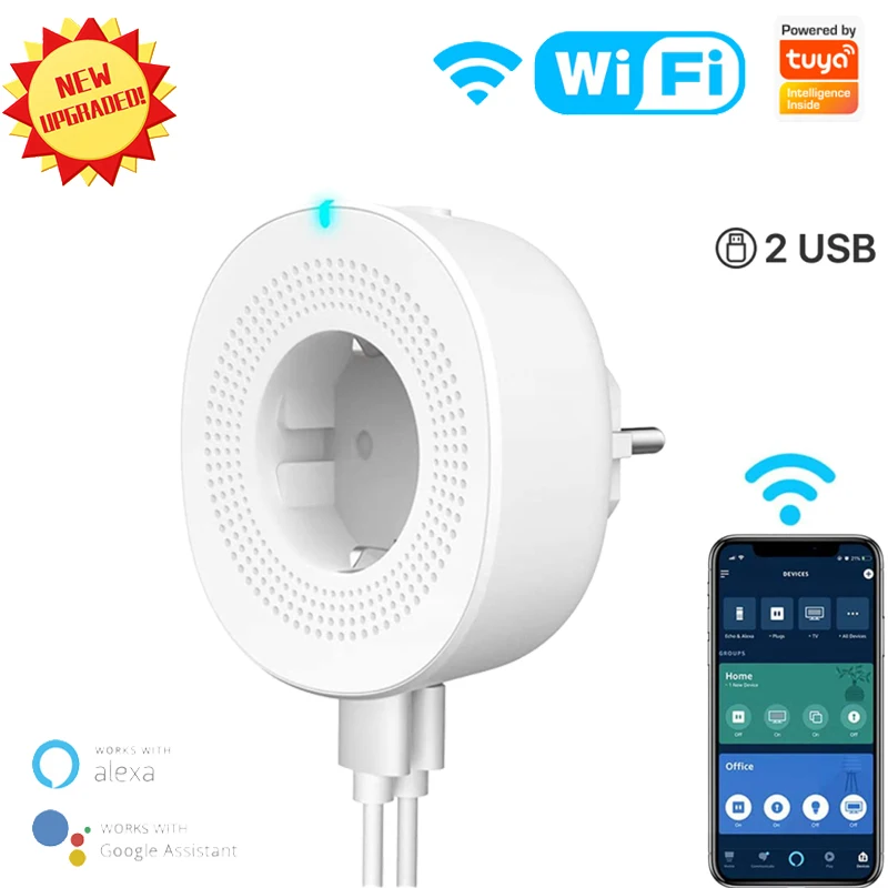 Умная розетка TUYA Smart Life беспроводная Wi-Fi двойной USB-адаптер для ЕС дистанционное