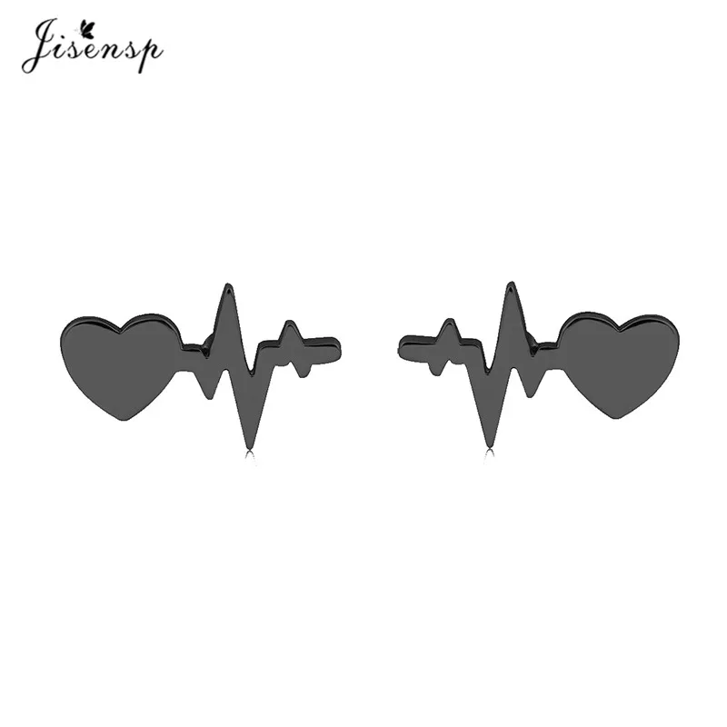 Fashion ECG Stud Earrings Black Stainless Steel Heartbeat Earrings for Women Doctor Party Jewelry Gift orecchini