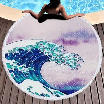 

Round Beach Towel with Tassel Japanese Famous Paintings The Great Wave Towel Travel Picnic Blanket Yoga Mat Tapestry style-5