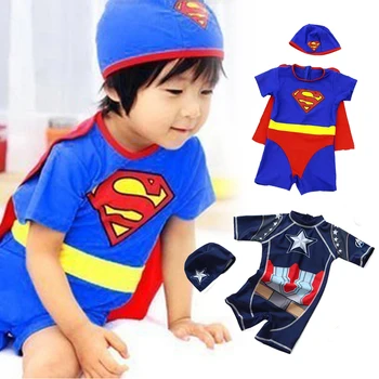 

New Baby Swimwear Boy Printed Hero Summer Swimsuit Kids Boys One Piece Children Bathing Suit Captain America Superman beachwear