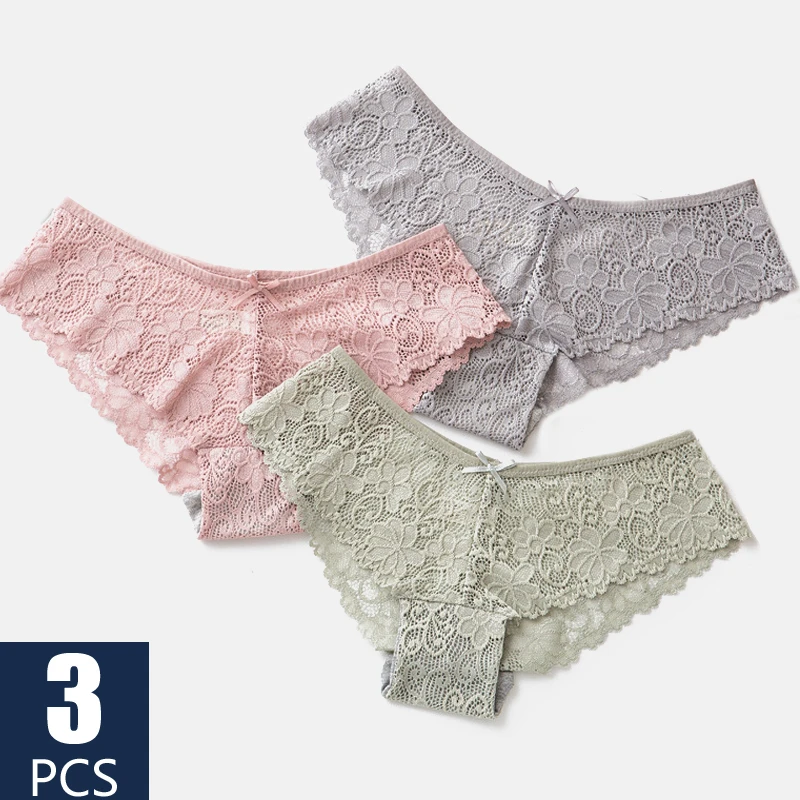 

3pcs Sexy Lace Panties Women Fashion Cozy Lingerie Tempting Briefs High Quality Women's Underpant Low Waist Intimates Underwear