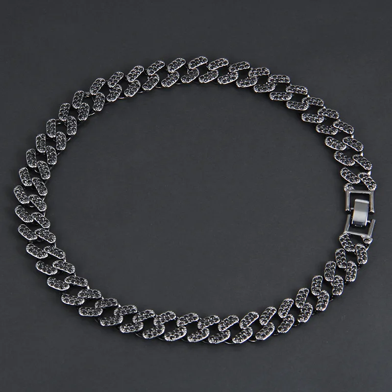 Black Necklace Золотая цепь/серебряное ожерелье для мужчин, шикарное украшение в стиле хип-хоп, ожерелье со стразами/браслет - Окраска металла: Black Necklace