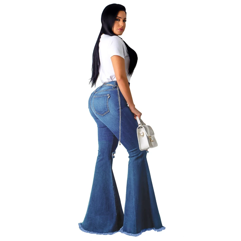 Летние новые женские сексуальные модные Джокер джинсы с дырками до колен Эластичные Обтягивающие женские джинсовые расклешенные брюки