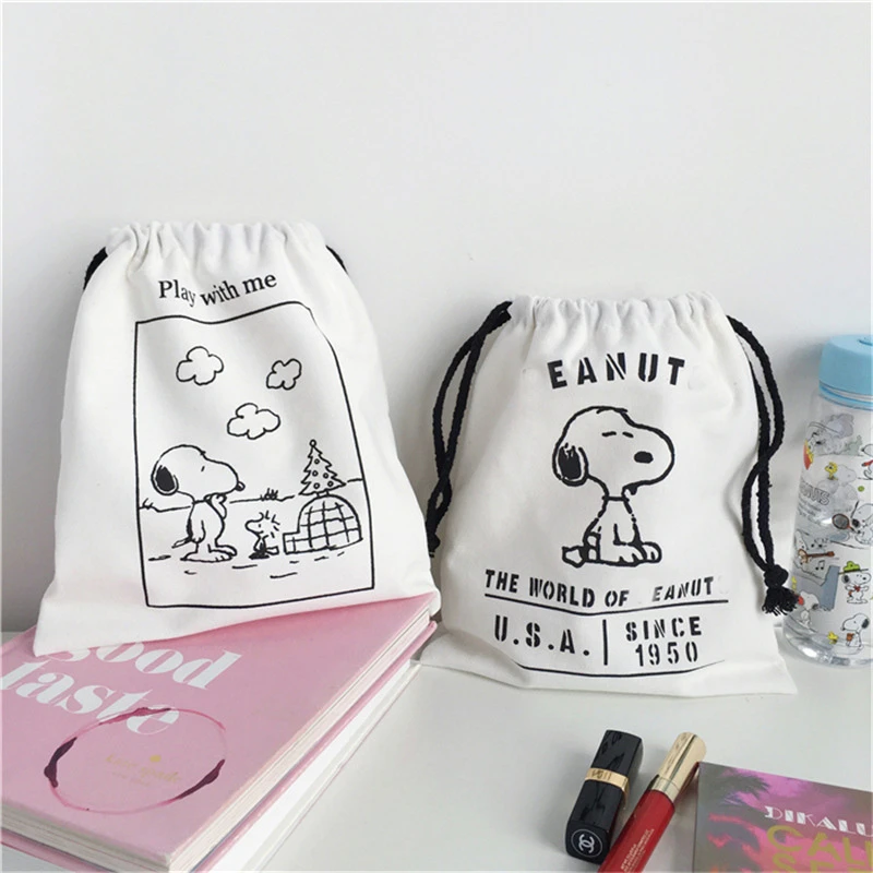 

Cartoon Comic Dog Canvas Storage Bag Large Capacity Concise Drawstring Travel Cosmetic Bag Pencil Case Kawaii School Stationery