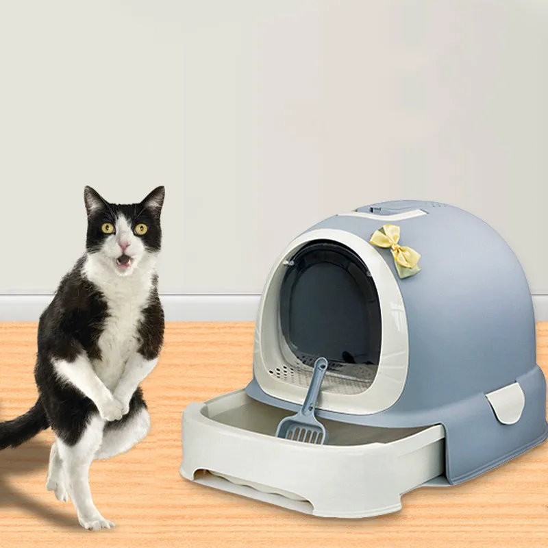 Cat litter basin fully enclosed cat toilet drawer push pull tray