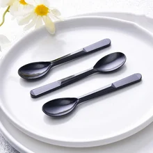 100 шт./пакет одноразовый прозрачный черный ложка Пластик PS ложка для мороженого Ложка для размешивания кофе для Кухня