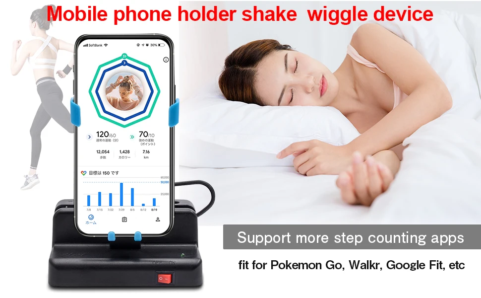 Lefon Điện Thoại Bình Lắc Hình Pokemon Go Bước Phản Wiggler Đi Bộ Đầm Đo Sức Đi Bộ Bàn Chải Bước Tự Động Chuyển Động Cho Walkr Google Fit cell phone holder for car