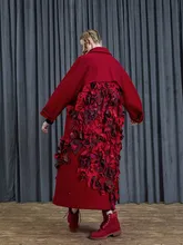 オリジナルデザイン秋冬女性エレガント特大赤ウールコートハンドメイドネイル花厚く暖かいウールジャケット abrigos の mujer(China)