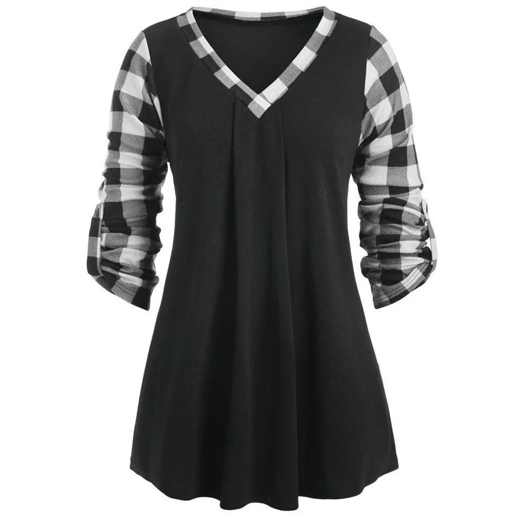 GY Womail, Женская Осенняя рубашка, Blusas Feminina, на пуговицах, с закатанным рукавом, в клетку, с принтом, рубашка, туника, топ, блузка, Camiseta Mujer, блуза размера плюс - Цвет: GY