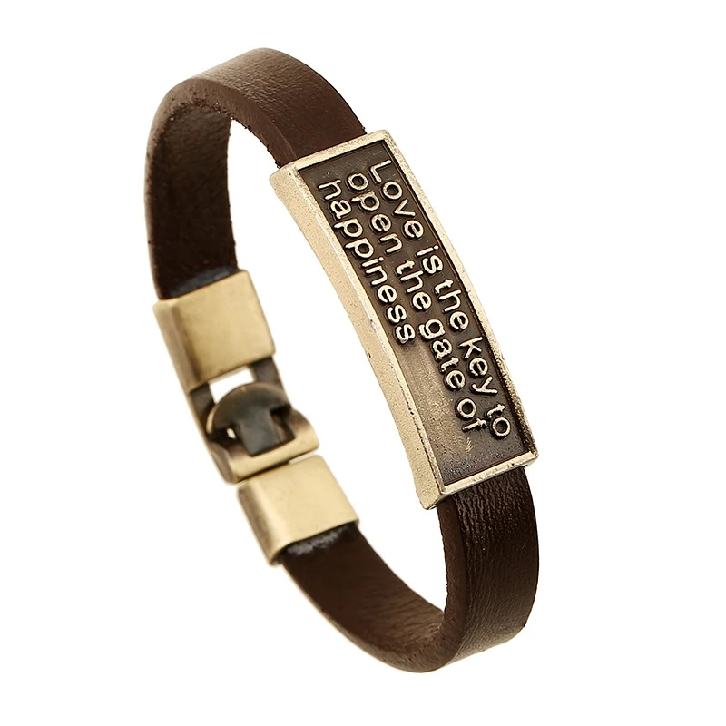 

Letter 'Love Is The Key To Open The Gate of Happiness' Western Style Popular Leather Charm Bracelets for Women Fashion Jewelry