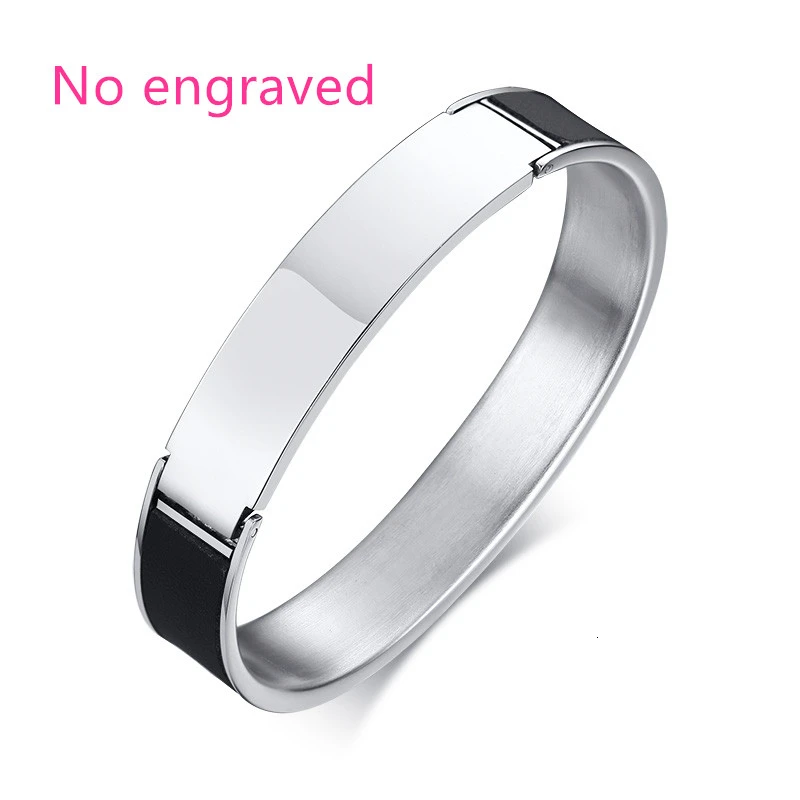 NO engraved Men Модный Выгравированный именной браслет из нержавеющей стали DIY с буквами кожаные браслеты для влюбленных пар ювелирные изделия - Окраска металла: NO engraved Men