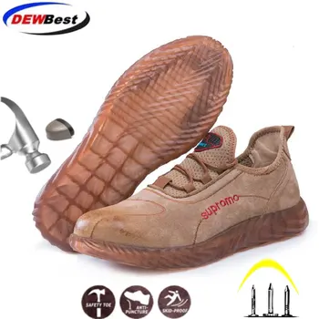 

Men Steel Toe Cap Boots Genuine Leather Breathable Labor Insurance Beef Tendon Puncture Proof Casual Boot Mens Safety Work Shoes