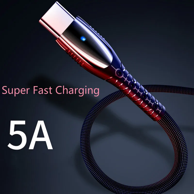 

5A Super fast Charging Cable USB Type C Cable For Huawei P20 Lite Honor 10 9 Pro Fast Charging Data Cord for Samsung S9 Redmi