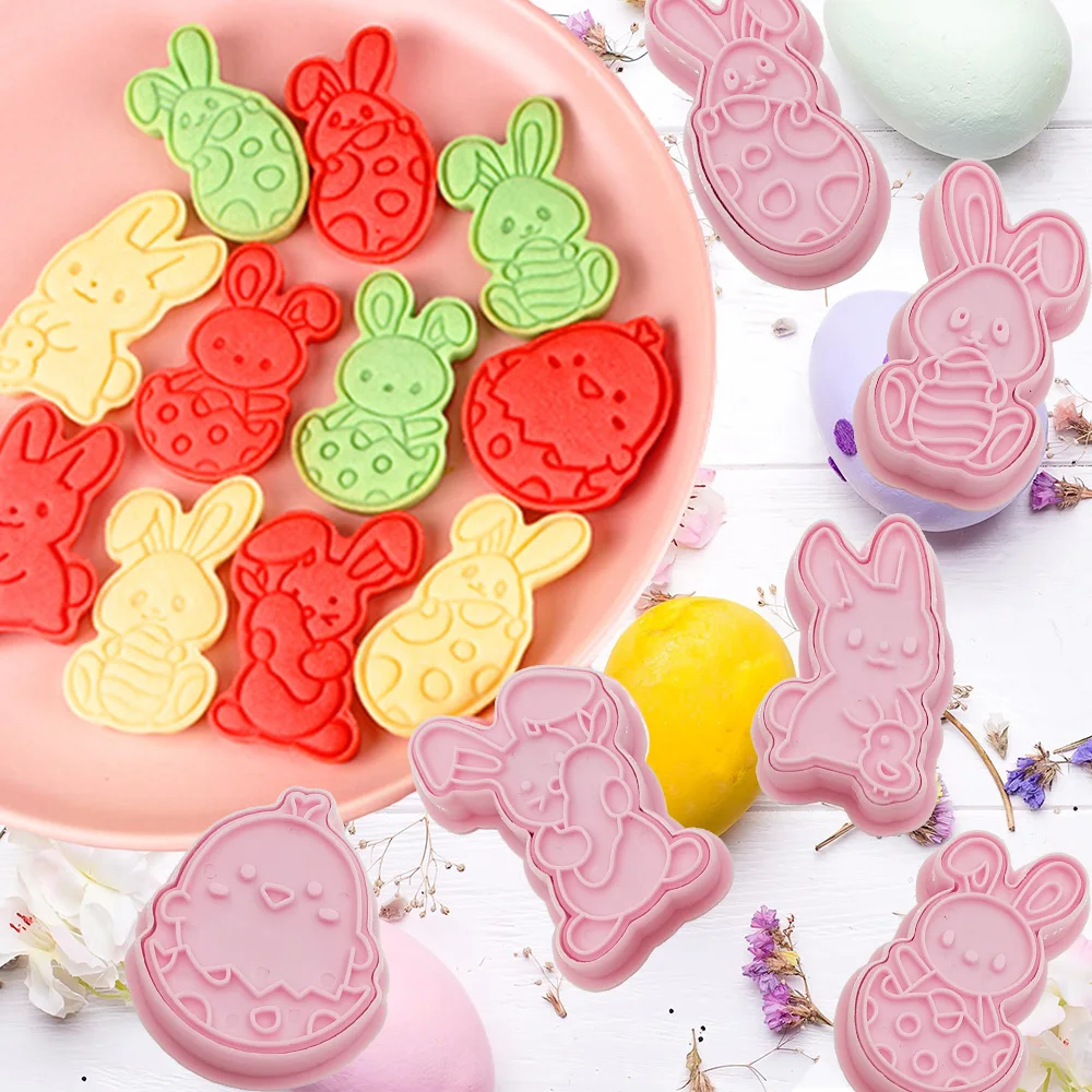 6Pcs/set Easter Plastic Cookie Cutter Rabbit Egg Biscuit 3D Cartoon Bunny Molds Baking Tools Party DIY Decoration | Дом и сад