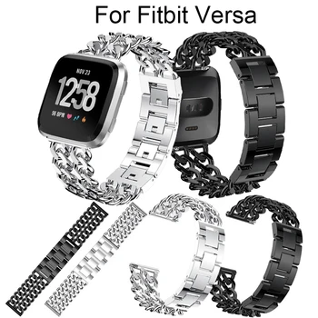 

New fashion aluminum alloy watch strap For Fitbit Versa smart watchband replace Double row denim bracelet For Fitbit Versa strap