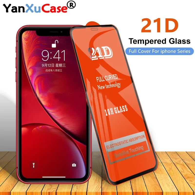 50pcs/lot 21D Screen Protector For iPhone 12 Mini 11 Pro Max XS X 8 7 6S Plus SE2 Full Coverage Cover Curved Tempered Glass Film