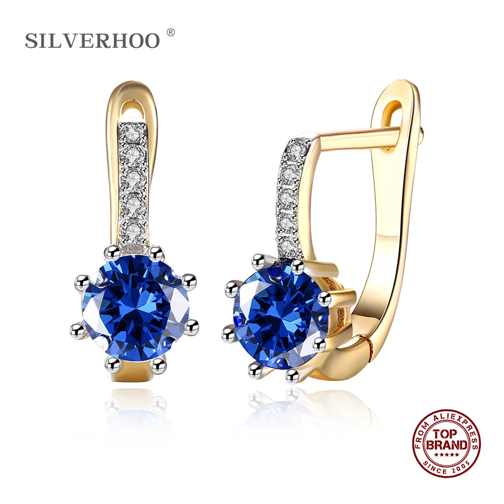 SILVERHOO, 2 цвета, винтажные медные клипсы, чистые циркониевые круглые серьги для женщин, девичьи аксессуары, ювелирное изделие, подарок