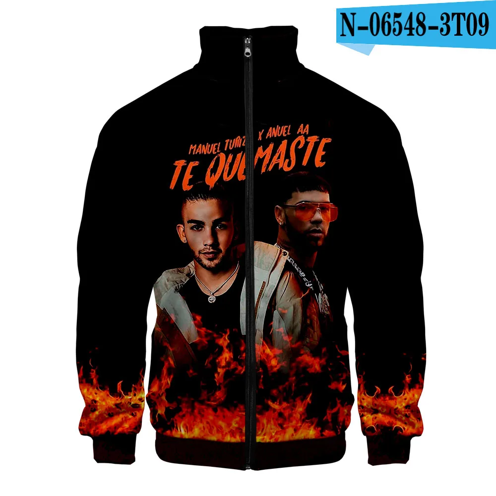Anuel AA 3D принтованная куртка на молнии со стоячим воротником модная женская/Мужская модная уличная одежда - Цвет: 8