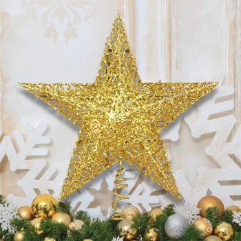 

25cm Wrought Iron Christmas Tree Toppers Hanging Gold Star Tree Pendants Party New Year Scene Layout Decoration Ornaments