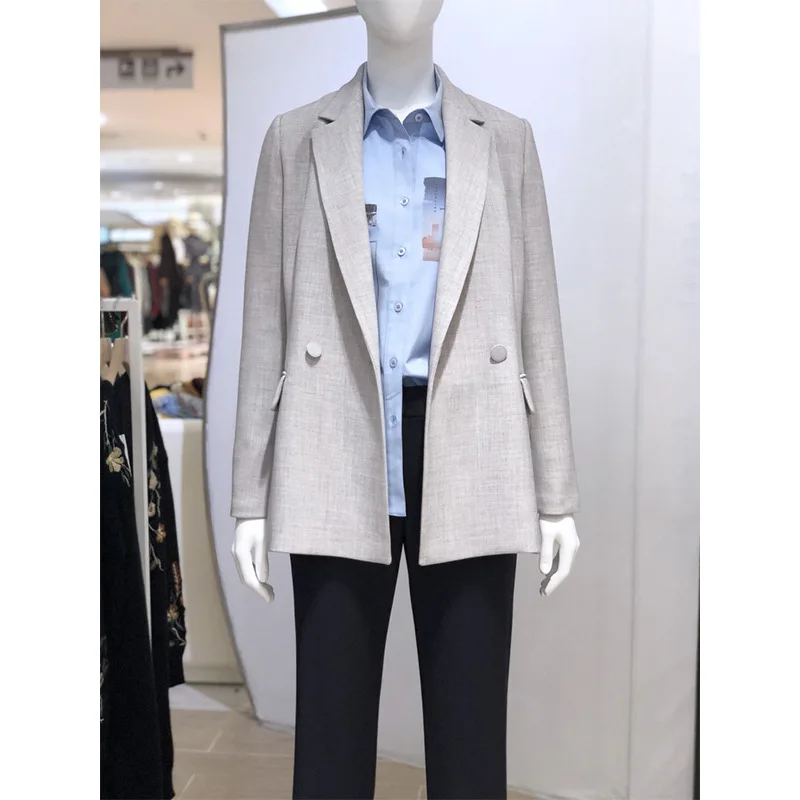 light grey Винтажный однобортный однотонный черный серый женский Блейзер Куртки женские ретро-костюмы Пальто Feminino блейзеры верхняя одежда - Цвет: light grey